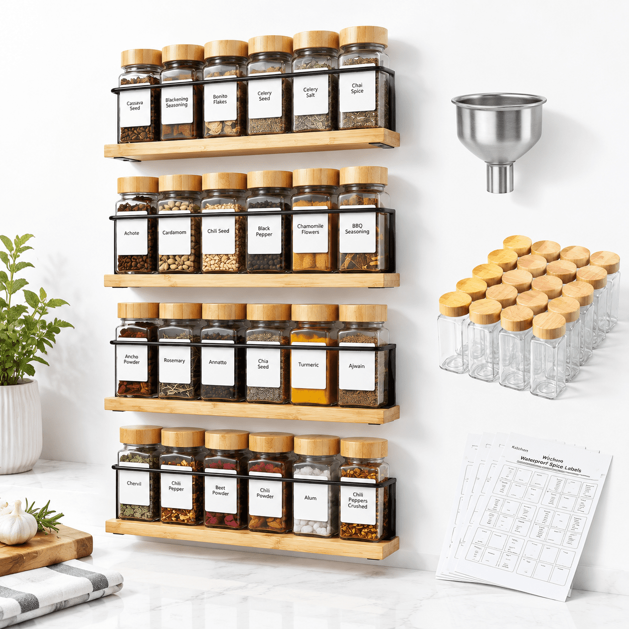 Refrigiration Racks Bambooic Spice Rack For Refrigerator Space Savingplete Set With 24 Lid ...