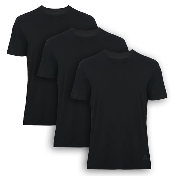 Bambooven Bamboo Undershirts for Men, Crew Neck Tee, Black, M, 3-Pack