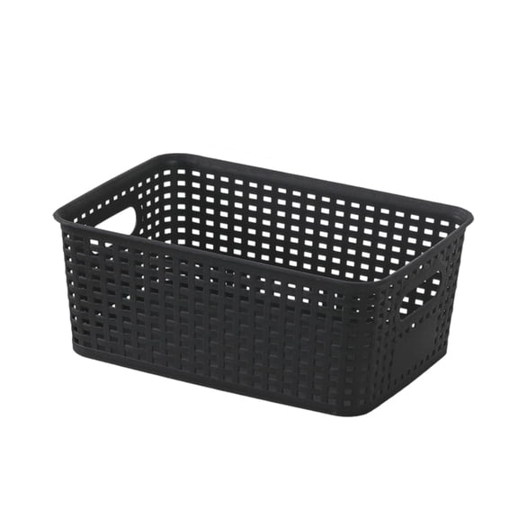 Bamboos Cover Plastic Storage Basket Interlockings Grids Pattern Sturdy