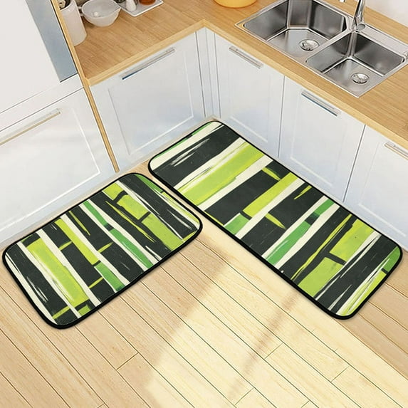 Bamboos Stripe Kitchen Mats Non Slip Standing Desk Mat Runner Rug Washable Kitchen Rugs for Floor 2PCS