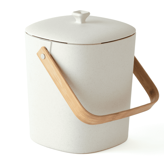 Bamboozle Astrik 1 Gallon White Astrik Kitchen Composting Bin with Reusable Filter