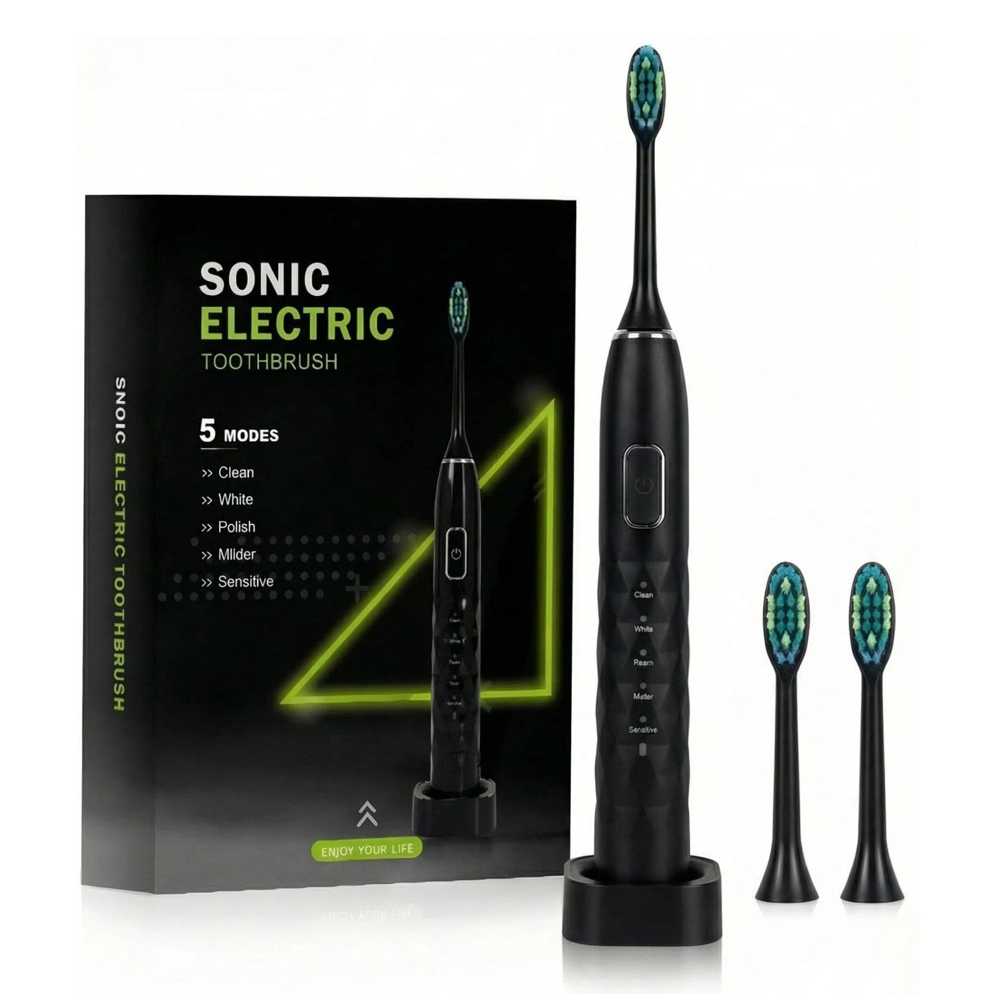 GUFICLE Diamond Pearl Adults Sonic Toothbrush, Induction Charging, 5 Modes, Black