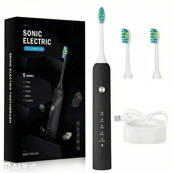 GUFICLE Sonic Electric Toothbrush for Adults Roman Column Design 70 Days Battery Life IPX7 Waterproof, Magnetic Levitation Technology, 2 Brush Heads Black
