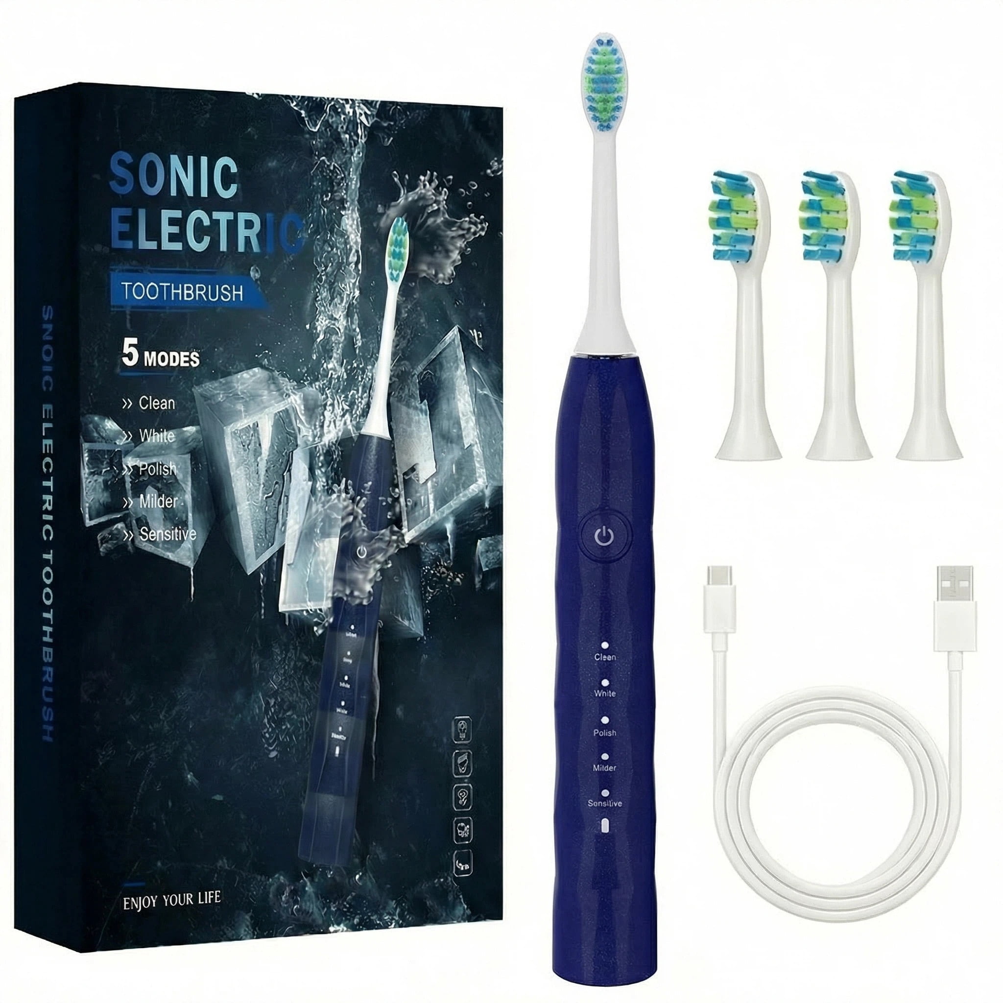 GUFICLE Sonic Electric Toothbrush with 4 Brush Heads & Type-C Charging 70-Day Battery Ultra Quiet Smart Timer IPX7 Waterproof, Navy