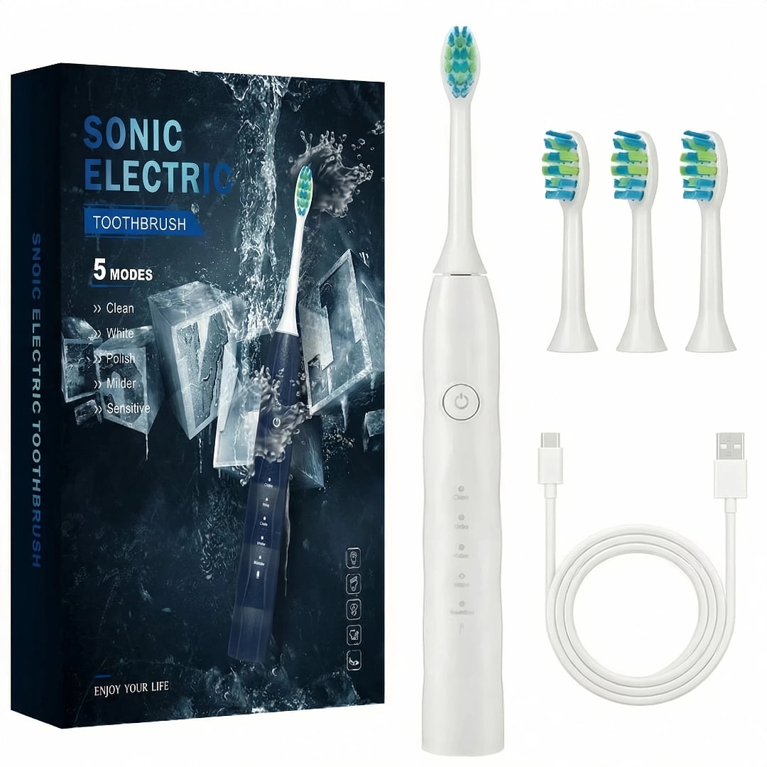 GUFICLE Sonic Electric Toothbrush Set, 70-Day Battery Life with 4 Replacemen Brush Heads, White