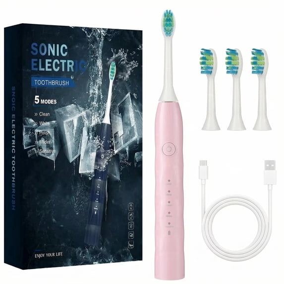GUFICLE Sonic Electric Toothbrush Set, 70-Day Battery Life with 4 Replacemen Brush Heads, Pink