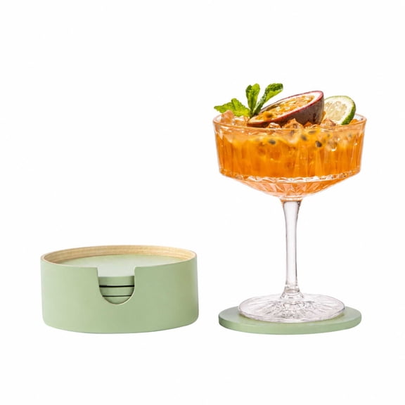 Bambuddha Green Bamboo 6-Piece Coaster Set - with Bamboo Holder - 4" x 4" x 1/4" - 1 count box