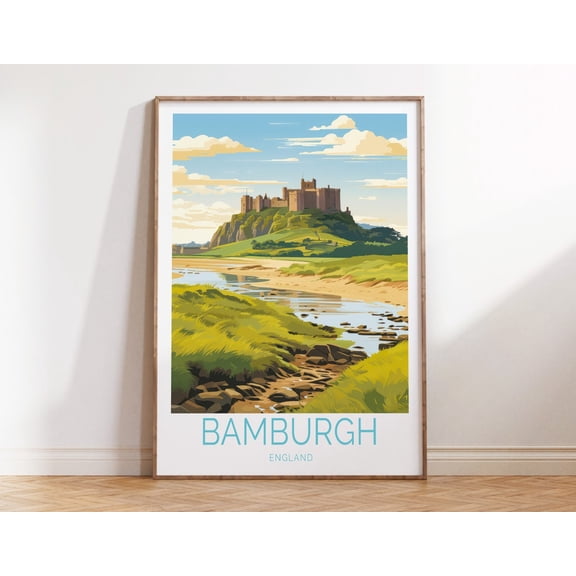 Bamburgh Castle England Coastal Fortress Print, Unframed Paper Print Size 8x12