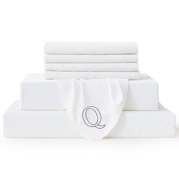 Bambusa: 100% Bamboo Viscose 7-Pcs Bedding Set | Ultra Soft & Cooling | Deep Pocket Fitted Sheet | (Queen, White Sheet Set)
