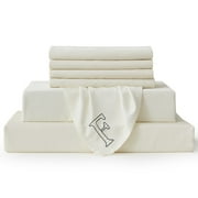 Bambusa Sheets| 7-Pcs Ultra Soft & Cooling | 100% Bamboo Viscose|Easy Bedmaking | Labeled for Convenience|Perfect For All Ages (F=Full-Ivory)