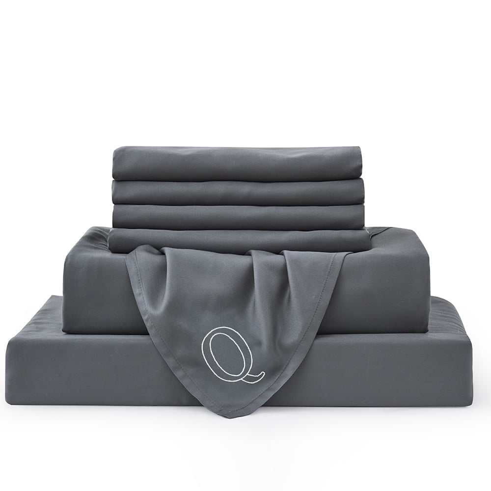Bambusa: Soft, Cooling Luxury Bamboo Viscose- 7 Pc Bedding Set (Q=Queen, Grey)