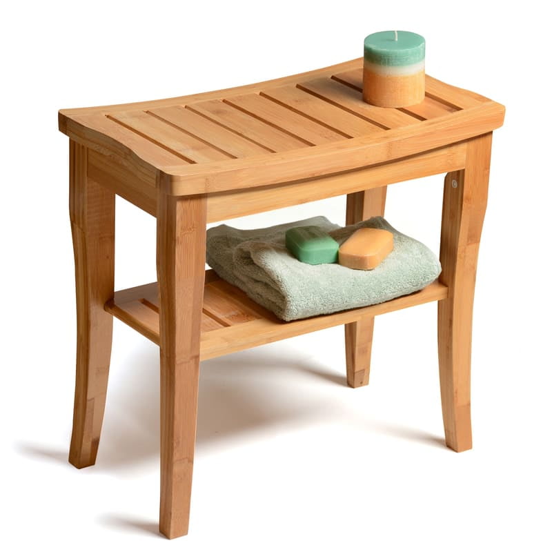Bamboo Shower Stool Bench with Storage Shelf Non Slip Spa Chair for Indoor Outdoor Use in Nepal at NPR 21231 Rating 4