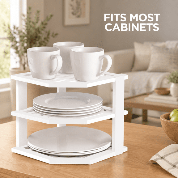 Bambusi White 3-tier Corner Sh Kitchen Cabinet Organizer Rack