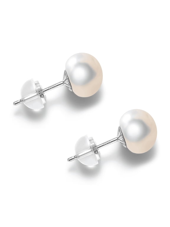 8-9mm White Pearl Stud Earrings for Women, Freshwater Pearls, Hypoallergenic 925 Sterling Silver, Perfect Gift & Guarantee