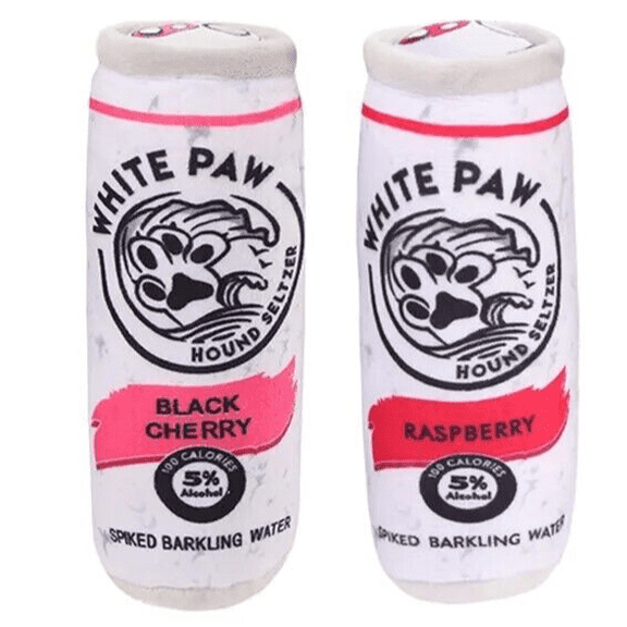 Bamla Pets Fun Novelty Unique Designer Alcohol Squeaker Soft Plush Dog Toy (2 Pack - Medium Dog Paw Black Cherry & Raspberry)