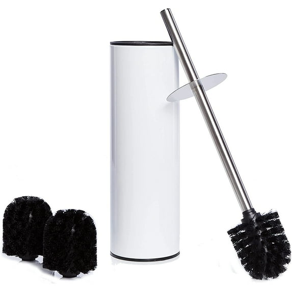 Bamodi Mordern Toilet Brush with Holder, Stainless Steel Toilet Brush, White, 3 Brush Heads