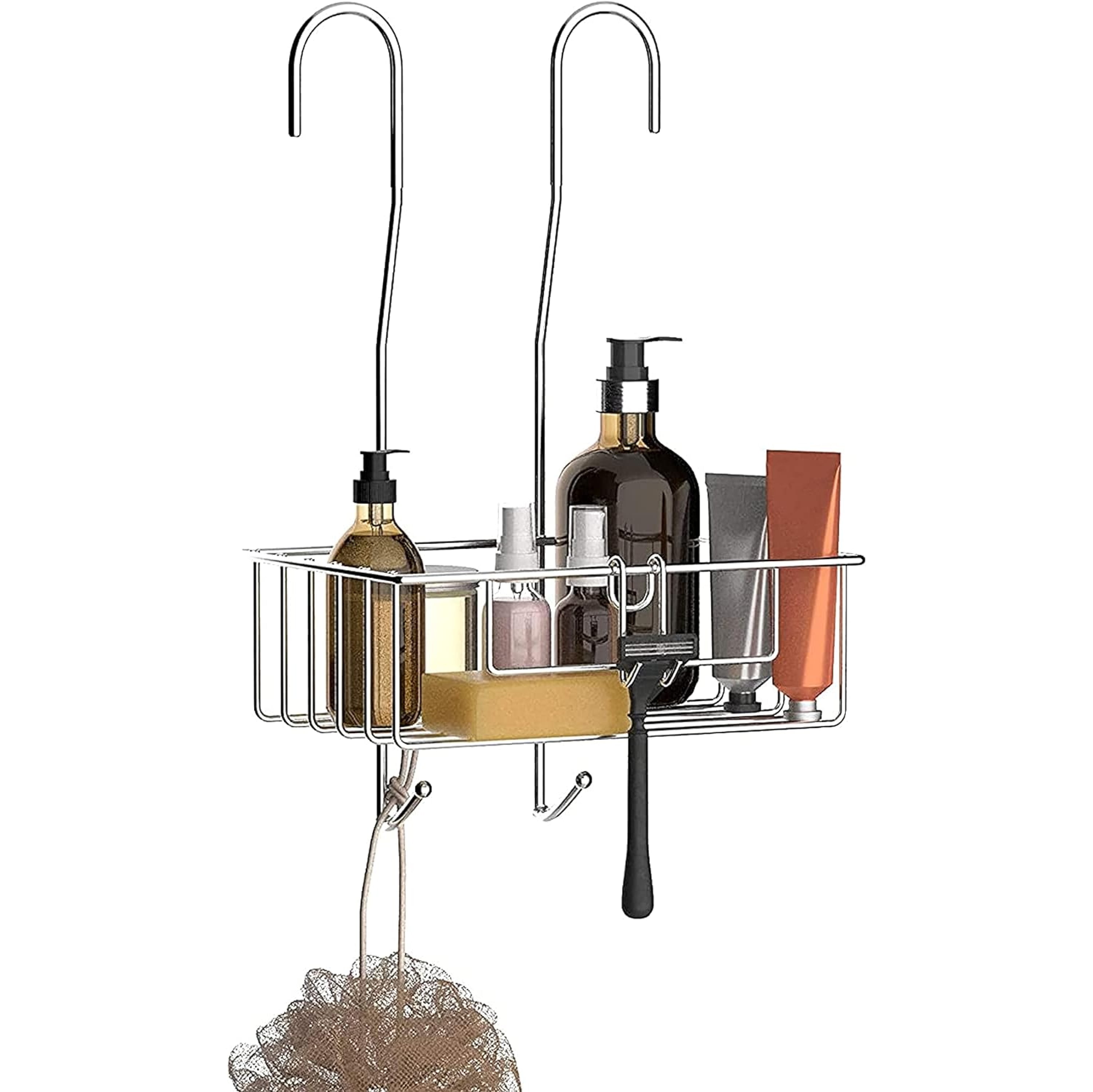 Bamodi 15" x 9" Stainless Steel Hanging Shower Caddy with Hooks