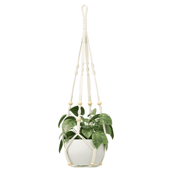 Laposso 35 Inch Macrame Plant Holder for Indoor Plants Boho Hanging Planter Basket with Wooden Beads Tassel-Free Indoor Outdoor Home Decor Ivory