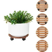 Bamworld Plant Caddy with Wheels Plant Stand 12in Rolling Planter Caddy with 360 Lockable Caster for Indoor Outdoor Patio Large Plant Heavy Duty Plant Dolly Wood Wheeled Mobile Roller (4 Pack)