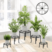 Bamworld 5 Pack Metal Plant Stand for Outdoor Plants Heavy Duty Flower Pot Stands Stool Multiple Plant Anti-Rust Iron Plant Pot Shelf Decoration Racks for Home Indoor and Outdoor(Black)