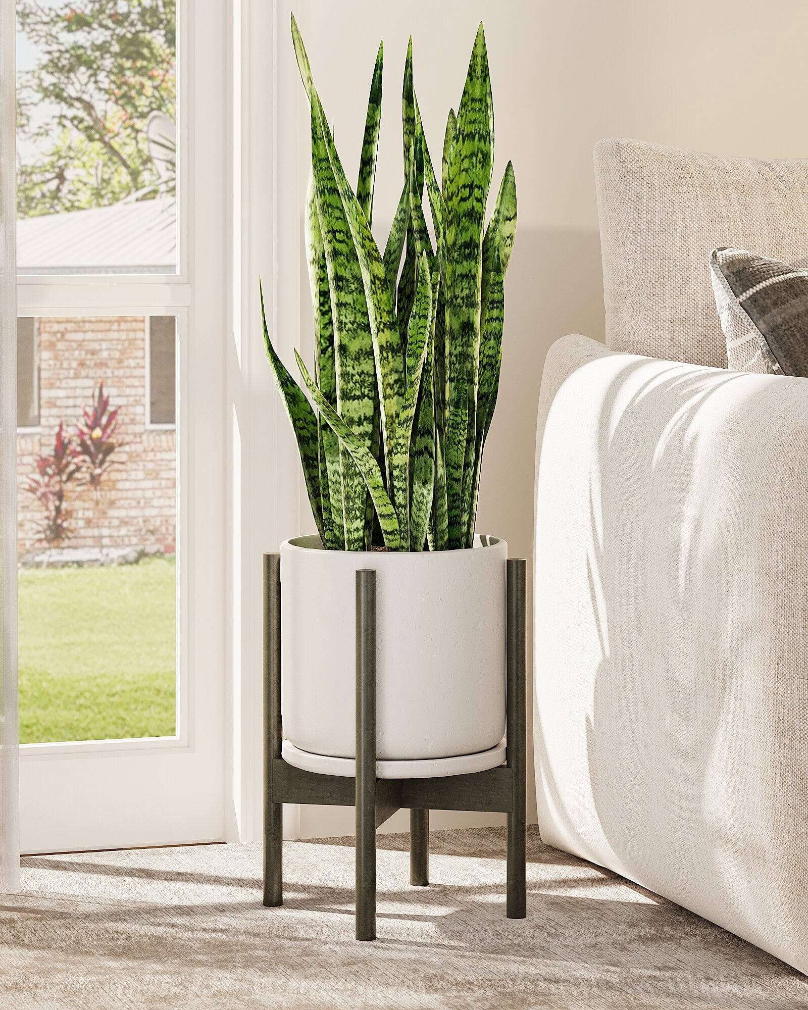 Bamworld Adjustable Plant Stand Indoor, Bamboo Plant Stand Fits 8 9 10 11 12 Inches, Small Corner Planter Holder for Indoor Plants, Single Floor Plant Stands for Living Room Balcony, Tea Brown Tall