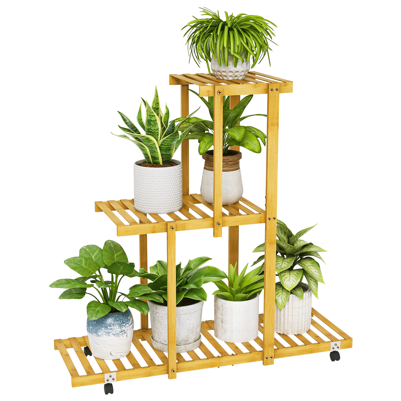 Bamworld Bamboo 3 Tier Plant Stand Indoor, Small Plant Shelf with