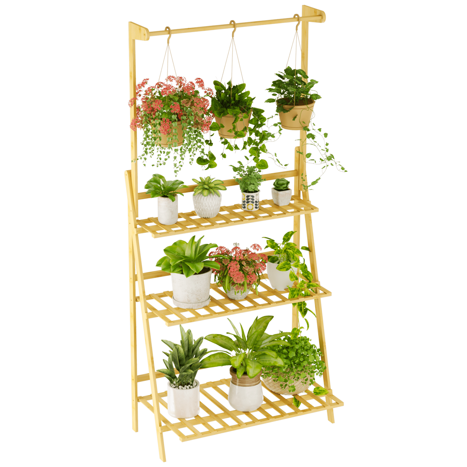 Bamworld Bamboo Plant Stand Indoor, 3 Tier Hanging Plant Shelf for