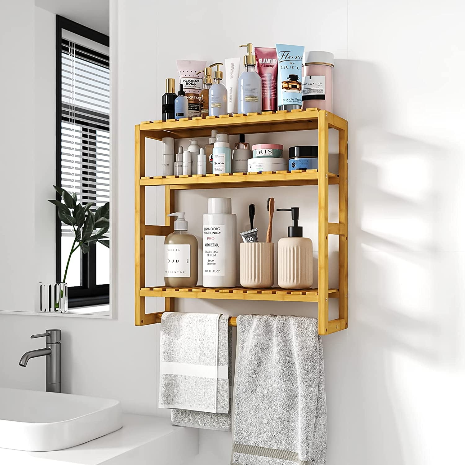 AmazerBath Bamboo Over The Toilet Storage Shelf, 3-Tier Bathroom Shelves  Over Toilet