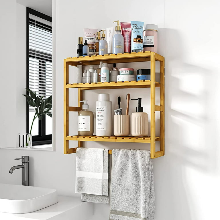 Bathroom Multi-function Natural Bamboo Storage Rack Over Shower