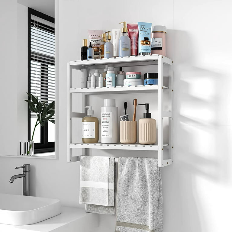 Utex 3 Tier Bathroom Shelf Wall Mounted with Towel Hooks, Bathroom Organizer