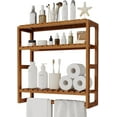 thumbnail image 1 of Bamworld Bathroom Shelves Bathroom Storage over The Toilet Storage Bathroom Storage Shelves Organizer Adjustable 3 Tiers Floating Shelves for Wall Mounted with Hanging Rod (Brown), 1 of 6