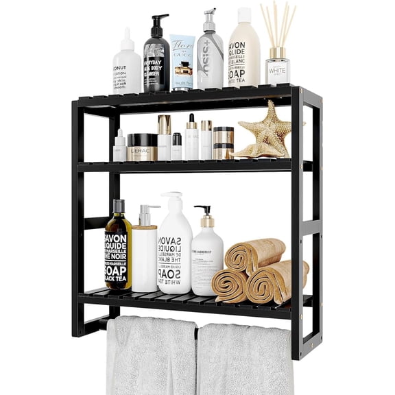 Bamworld Bathroom Storage Shelves Black 3-Tier Floating Bathroom Shelves