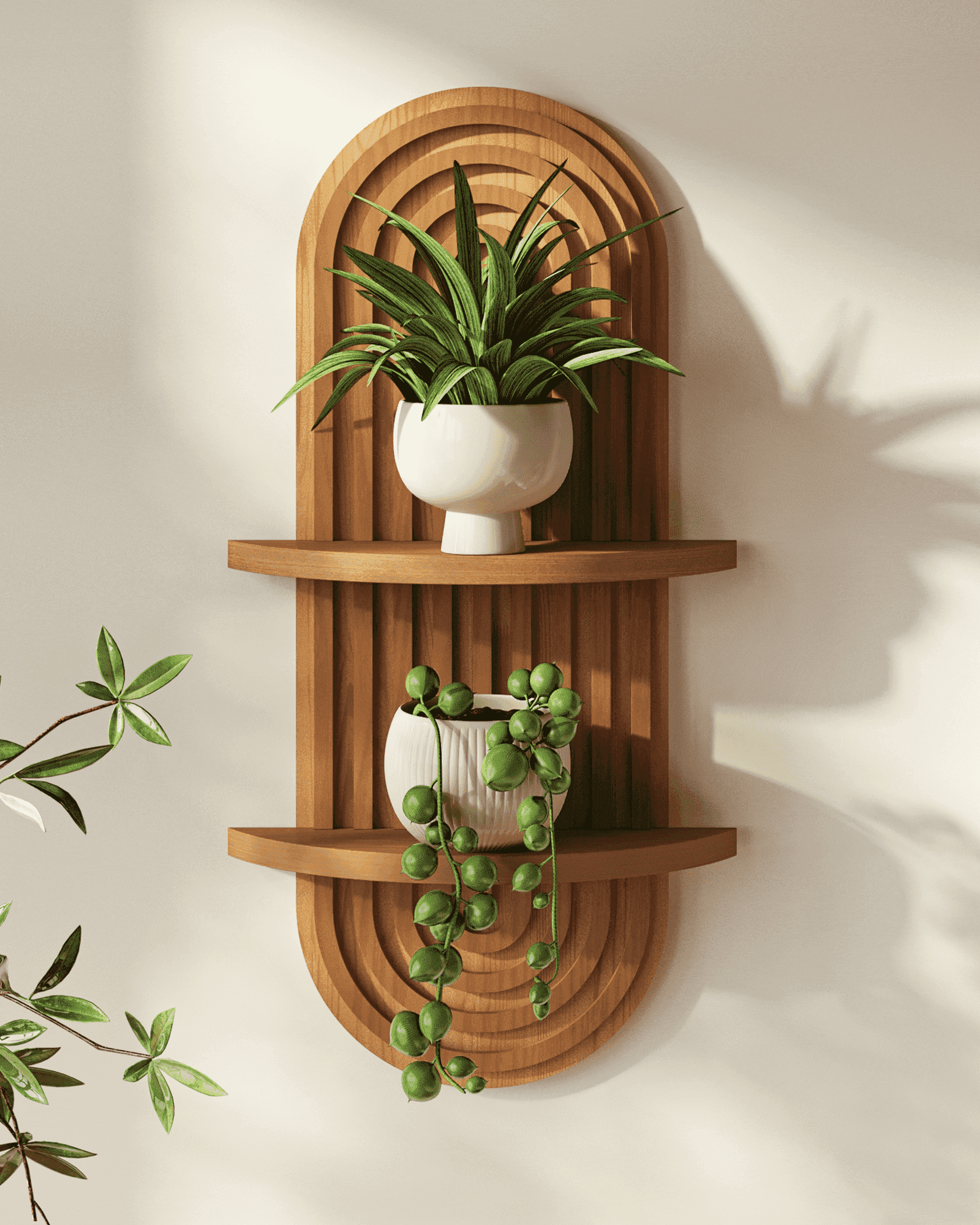 Bamworld Brown Plant Wall Shelf, Mid Century Modern Decor Hanging Plant stand, 2-Tier Wooden Floating Shelves for Home, Bathroom Bedroom Living Room