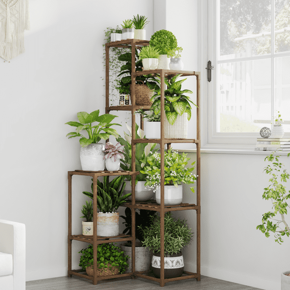 Bamworld Corner Plant Shelf for Indoor & Outdoor, 54.7" Tall Wood Plant Stand, Large Plant Table Holder for Multiple Plants, Perfect for Patio, Balcony, Garden, Office & Home Decor