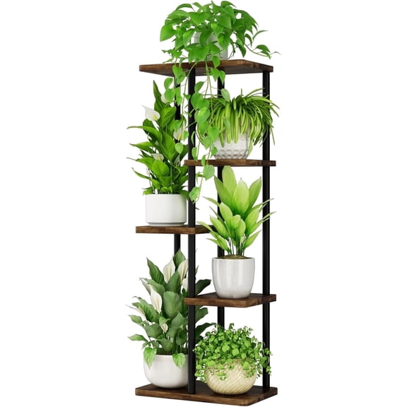 Bamworld Corner Plant Stand Indoor 5 Tier Metal Plant Shelf Brown Plant Stands for Multiple Plants Small Plants Pots Flower Stand Pot Holder for Patio Garden Corner Balcony Living Room Narrow