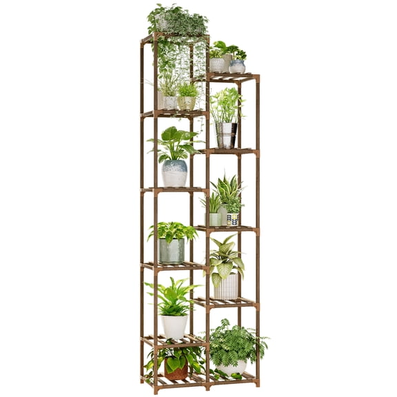Bamworld Easy-Assembly 11 Tier Tall Plant Stand Stable Wood Shelf for Indoor/Outdoor Multi-Level Flower Rack with Safety Design Space-Saving Corner Unit for Home or Garden