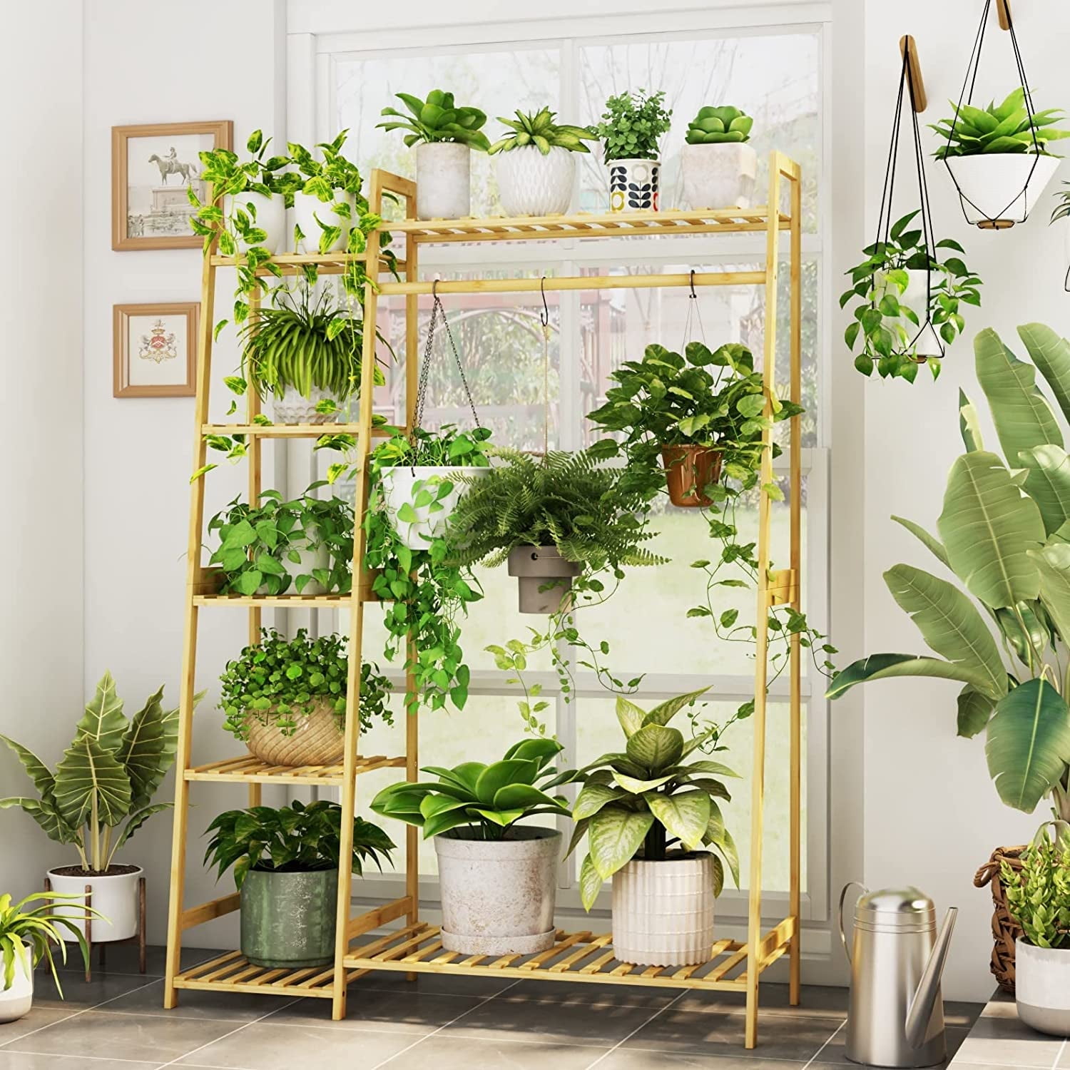 Bamworld Indoor Bamboo Plant Stand, 5-Tier Hanging Organizer for ...
