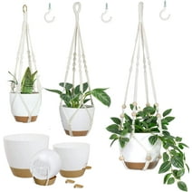 Bamworld Hanging Planters with Macrame Plant Hangers for Indoor Outdoor Plants 3 Set Self Watering Pots Hanging Baskets Flower Pot Holders 3 Different Size