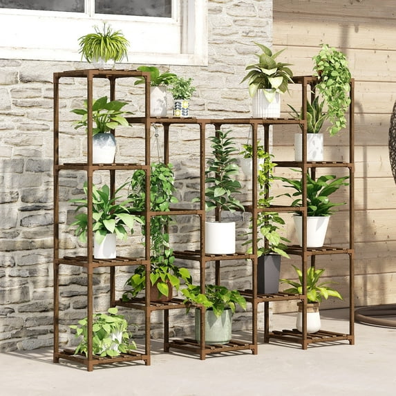 Bamworld Large Suspension Plant Shelf - Indoor Tall Plant Stand - Outdoor Style - 14 Flower Pots - Large Plant Shelf - Suitable for Living Room, Terrace, Balcony and Garden