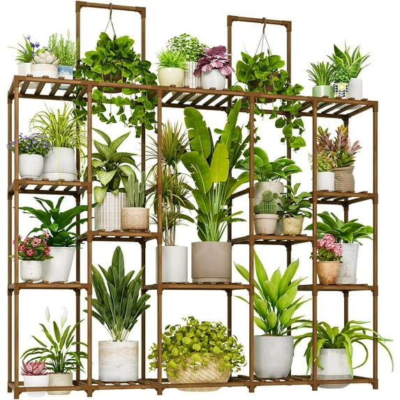 Bamworld Large Plant Stand Indoor Outdoor Plant Shelves Indoor Plant Holder for Living Room Outdoor Plant Rack Indoor Multiple Plants Patio Balcony Garden