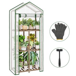 Bamworld Mini Greenhouse for Outdoor 3-Tierd Reusable Portable Warm House with PE Cover Compact Garden and Backyards Portable Rack with Sturdy Eucalyptus Frame Winter-Proof for Plant Protection