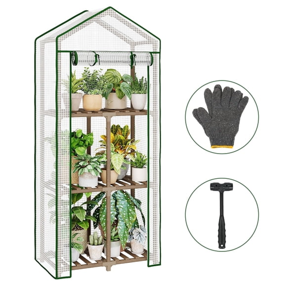Bamworld Mini Greenhouse for Outdoor 3-Tierd Reusable Portable Warm House with PE Cover Compact Garden and Backyards Portable Rack with Sturdy Eucalyptus Frame Winter-Proof for Plant Protection