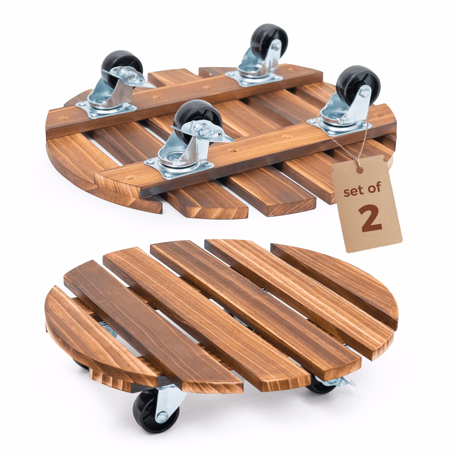 Bamworld Plant Caddy with Wheels 2 Pack Plant Stand 13.4in Rolling Planter Caddy with Swiveling and Lockable Caster for Indoor Outdoor Patio Plant Dolly Wood Wheeled Mobile Roller