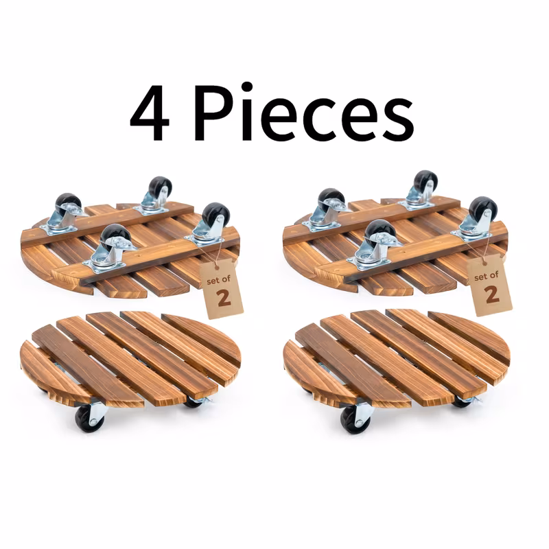 Bamworld Plant Caddy with Wheels 4 Pack Plant Stand 13.4in Rolling Planter Caddy with Swiveling and Lockable Caster for Indoor Outdoor Patio Plant Dolly Wood Wheeled Mobile Roller
