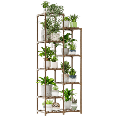 Bamworld Plant Shelf Tall Plant Stand for Indoor Plants Outdoor Corner Flower Stands for Living Room Balcony and Garden (9 pots)
