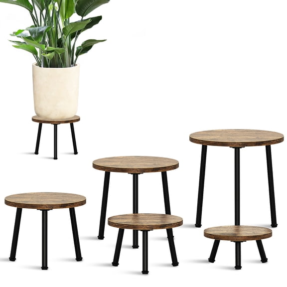 Bamworld Plant Stand 5 pack, Wooden Plant Stands with Metal Legs, Indoor Outdoor Tiered Plant Table, Modern Plant Display Shelf for Multiple Plants in Living Room, Balcony, Garden