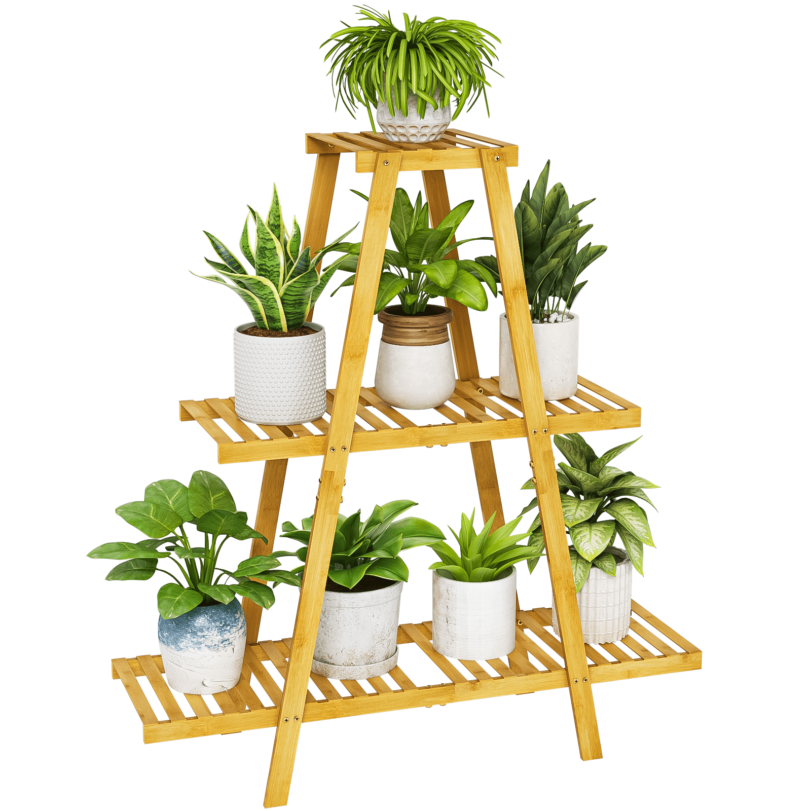 Homfa 4 Tier Leaning Ladder Shelf, Bamboo Flower Plant Stand for Living room Balcony, Natural