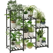 Bamworld Plant Stand Black Plant Shelf Indoor Plant Table for Multiple Plants 3 Tiers 7 Pots Ladder Plant Holder Table Plant Pot Stand for Window Garden Balcony Living Room
