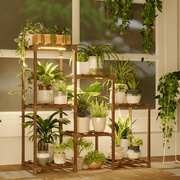 Bamworld 3-Tier Ladder Plant Stand with Grow Light, Garden Flower Shelf for Living Room or Patio