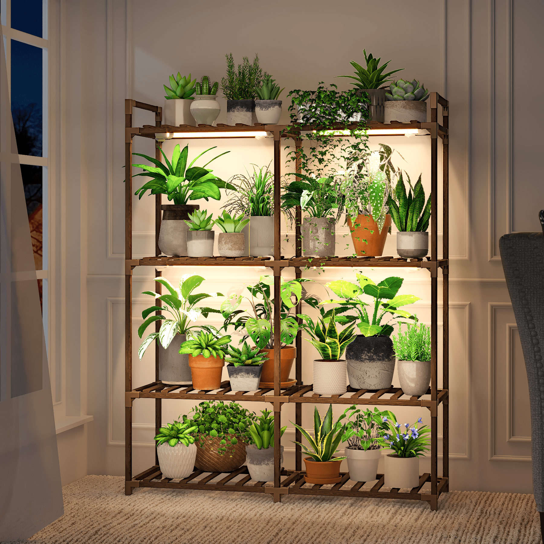 Free Shipping! Bamworld Plant Stand with Grow Lights for Indoor